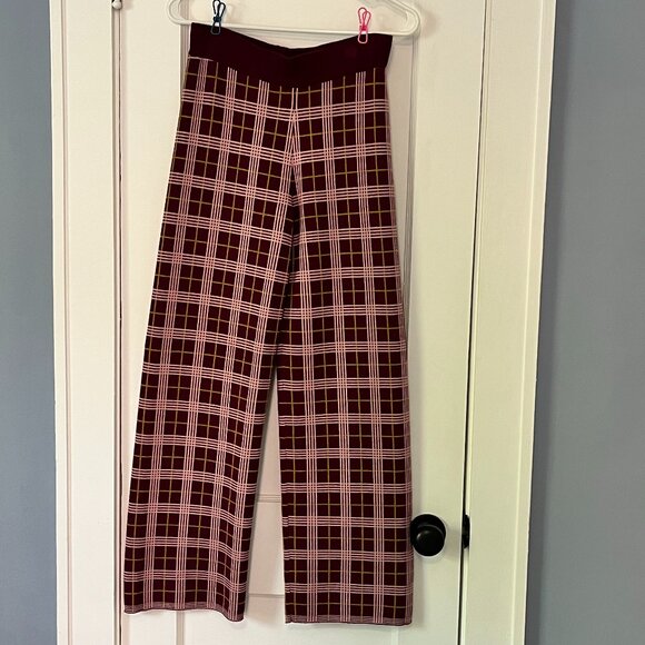 Daydreamer pull on plaid knit cropped pants size small burgundy fall academia - Picture 1 of 9
